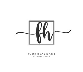 F H FH Initial letter handwriting and signature logo. A concept handwriting initial logo with template element.