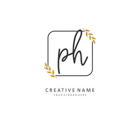 P H PH Initial letter handwriting and signature logo. A concept handwriting initial logo with template element.