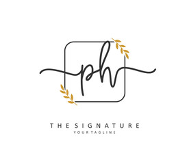 P H PH Initial letter handwriting and signature logo. A concept handwriting initial logo with template element.