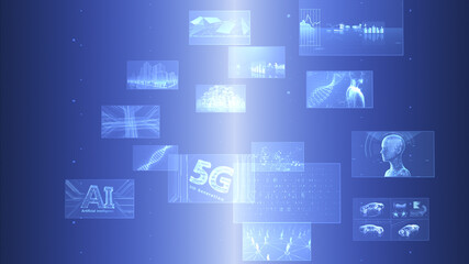 Digital Network Technology AI 5G data communication concepts 3D illustration Background