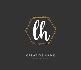 L H LH Initial letter handwriting and signature logo. A concept handwriting initial logo with template element.