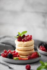 cottage cheese pancakes with fresh berries and mint