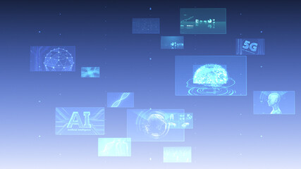 Digital Network Technology AI 5G data communication concepts 3D illustration Background