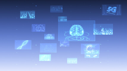 Digital Network Technology AI 5G data communication concepts 3D illustration Background