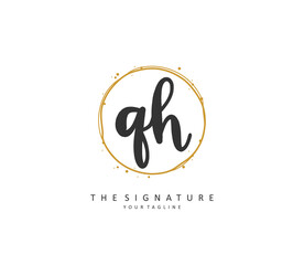 Q H QH Initial letter handwriting and signature logo. A concept handwriting initial logo with template element.
