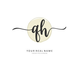 Q H QH Initial letter handwriting and signature logo. A concept handwriting initial logo with template element.