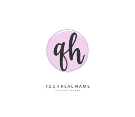 Q H QH Initial letter handwriting and signature logo. A concept handwriting initial logo with template element.