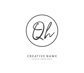 Q H QH Initial letter handwriting and signature logo. A concept handwriting initial logo with template element.