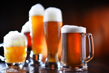 Composition with glasses of beer of various kinds