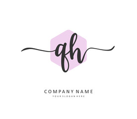 Q H QH Initial letter handwriting and signature logo. A concept handwriting initial logo with template element.