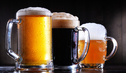 Composition with glasses of beer of various kinds