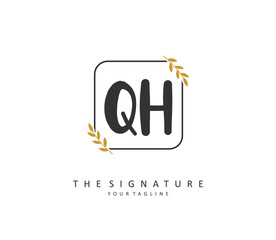 Q H QH Initial letter handwriting and signature logo. A concept handwriting initial logo with template element.