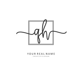 Q H QH Initial letter handwriting and signature logo. A concept handwriting initial logo with template element.