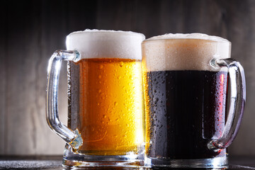 Composition with glasses of beer of various kinds