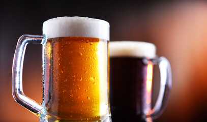 Composition with glasses of beer of various kinds