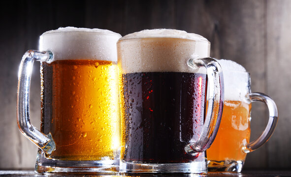 Composition with glasses of beer of various kinds