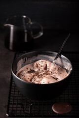 melted vanilla ice cream with chocolate