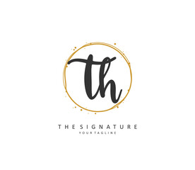 T H TH Initial letter handwriting and signature logo. A concept handwriting initial logo with template element.