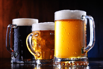 Composition with glasses of beer of various kinds
