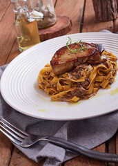 Grilled Foie gras steak with with Fettuccine pasta