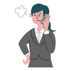 スーツ　女性　士業　怒っている　携帯電話　スマホ

