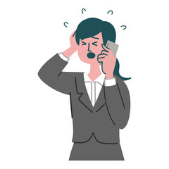 スーツ　女性　士業　携帯電話　スマホ　焦っている
