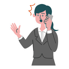 スーツ　女性　士業　携帯電話　スマホ　驚いている
