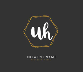 U H UH Initial letter handwriting and signature logo. A concept handwriting initial logo with template element.