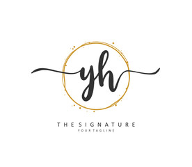 Y H YH Initial letter handwriting and signature logo. A concept handwriting initial logo with template element.