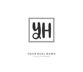 Obraz premium Y H YH Initial letter handwriting and signature logo. A concept handwriting initial logo with template element.