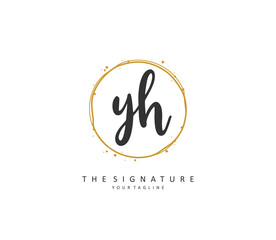 Y H YH Initial letter handwriting and signature logo. A concept handwriting initial logo with template element.