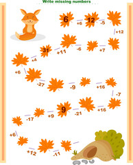 Math educational games for children. Fill in the line, fill in the missing numbers. math activity for schoolchildren