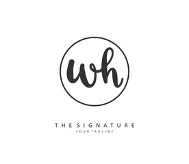 W H WH Initial letter handwriting and signature logo. A concept handwriting initial logo with template element.