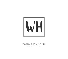 W H WH Initial letter handwriting and signature logo. A concept handwriting initial logo with template element.