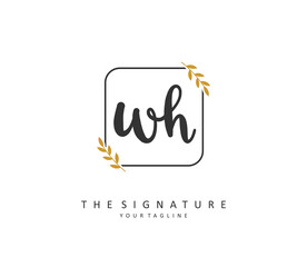 W H WH Initial letter handwriting and signature logo. A concept handwriting initial logo with template element.