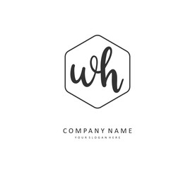 W H WH Initial letter handwriting and signature logo. A concept handwriting initial logo with template element.