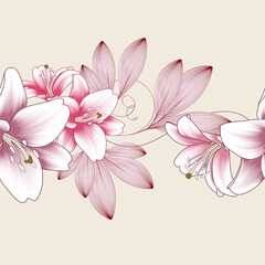 Floral seamless pattern with flowers of lilies. Vector illustration.
