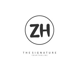 Z H ZH Initial letter handwriting and signature logo. A concept handwriting initial logo with template element.