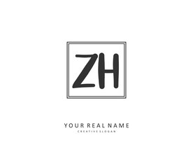 Z H ZH Initial letter handwriting and signature logo. A concept handwriting initial logo with template element.