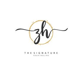 Z H ZH Initial letter handwriting and signature logo. A concept handwriting initial logo with template element.
