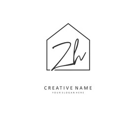 Z H ZH Initial letter handwriting and signature logo. A concept handwriting initial logo with template element.