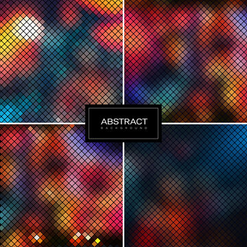 Set of Vector sparkling mosaic backgrounds. Shiny, glowing wallpapers. Collection abstract blurred backrounds.