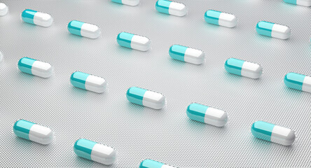 Packed сapsule tablets. Medical concept background. Pharmaceutical background. 3d illustration.