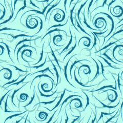 Stock seamless vector pattern of blue flowing lines with torn edges on a turquoise background.Texture for fabric or wrapping paper.