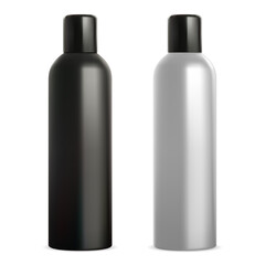 Aerosol can. Deodorant spray mockup. Aluminum bottle for hairspray, realistic black and white template. Air freshener container with cap. Graffiti paint cylinder tin/. Antiperspirant packaging