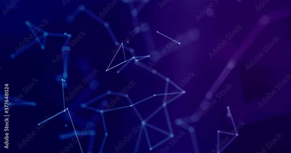 Poster abstract geometric plexus background in blue and purple connecting dots for tech.