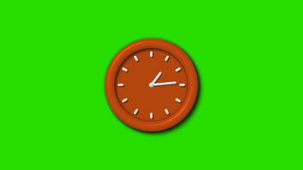Brown color 3d wall clock on green screen background,3d clock