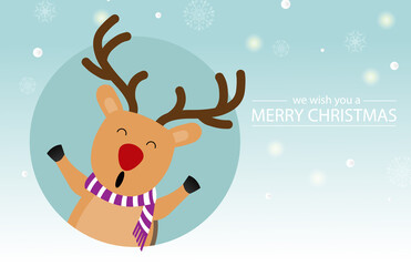 Naklejka premium Merry Christmas and happy new year with cute reindeer in green background. Holidays cartoon character vector