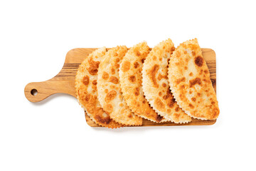 Traditional Russian deep fried meat pies - chebureki  isolated on white background
