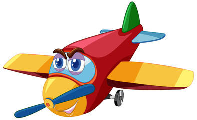 Airplane cartoon character with big eyes isolated